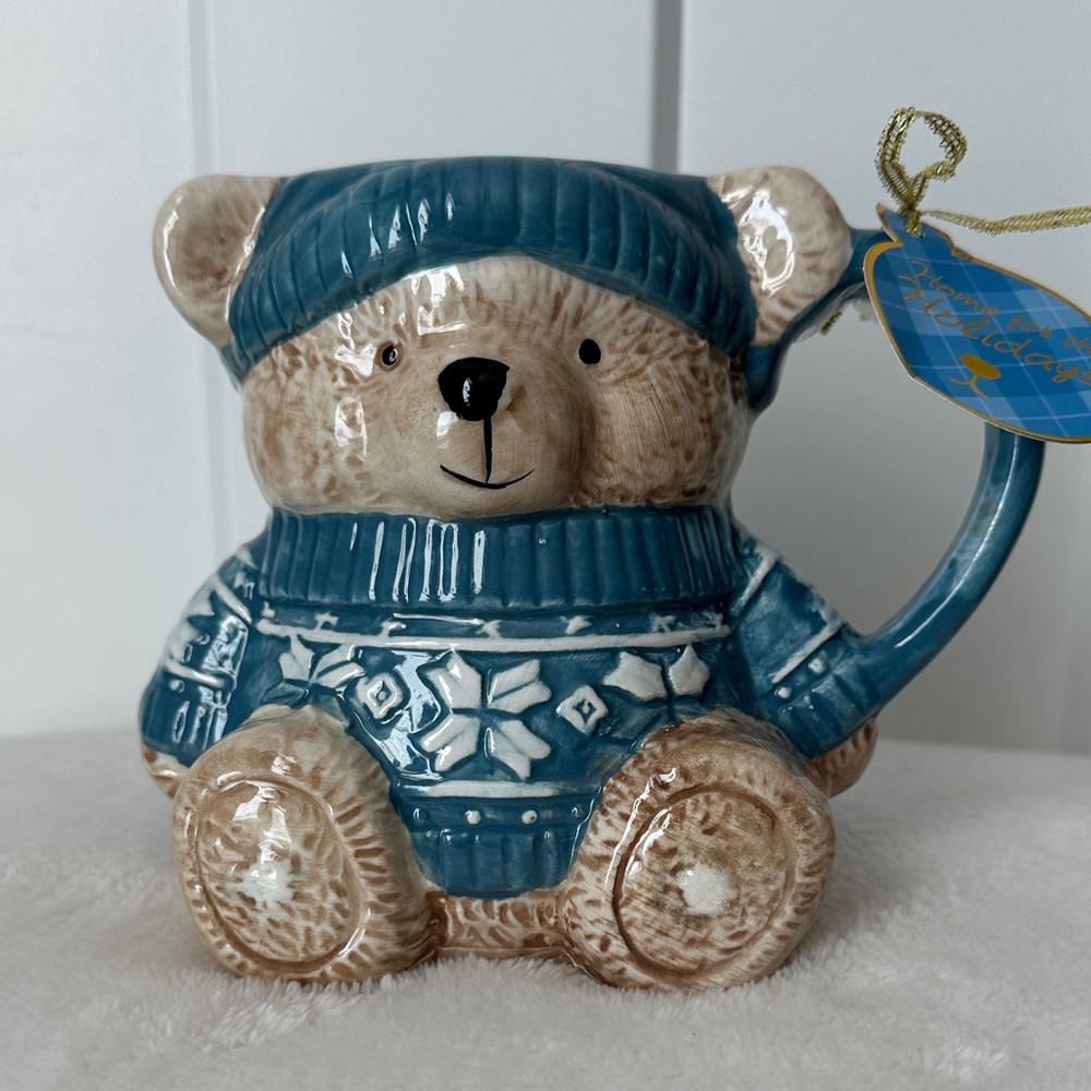 Ceramic Bear Mug with Blue Sweater